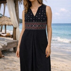 Sherpa Adventure Gear Shaanti Embroidery Dress Black Organic Cotton Size L